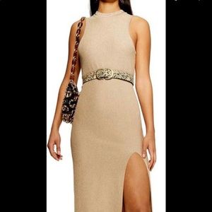 Topshop Gold Metallic Sweater Dress with Slit